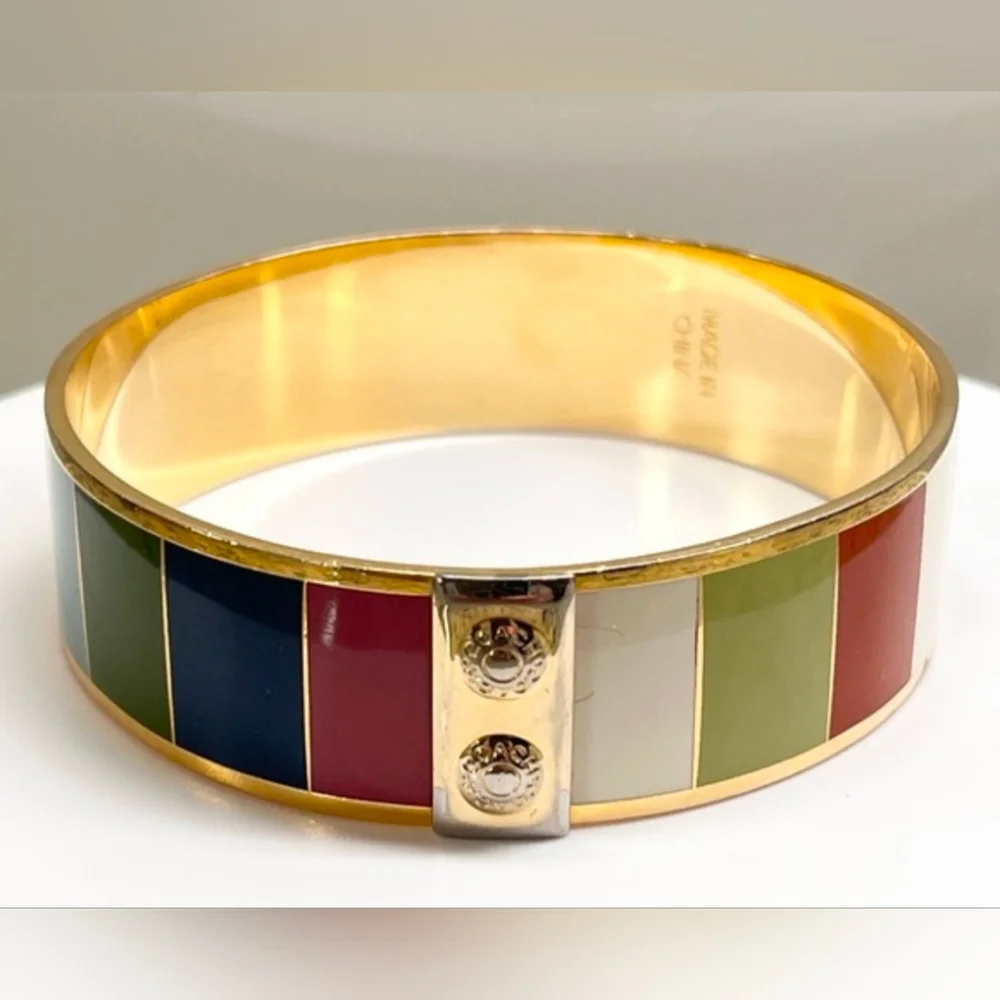 Coach Legacy Enamel Gold-tone Bangle Bracelet with Dust Bag - Picture 2 of 11